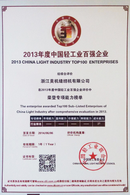 中国美机荣登2013年度中国轻工业生长能力百强企业、电子商务先进企业榜单